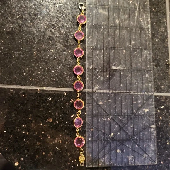 Austrian USA Crystal Pink Gold Tone Encased Crystal Bracelet 7" - Picture 2 of 9